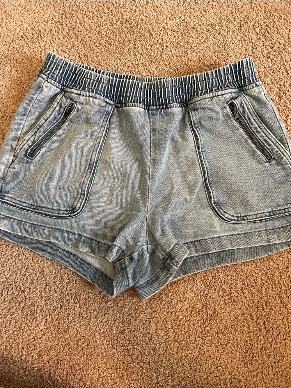 aerie Light Wash Denim-Style High Waist Shorts